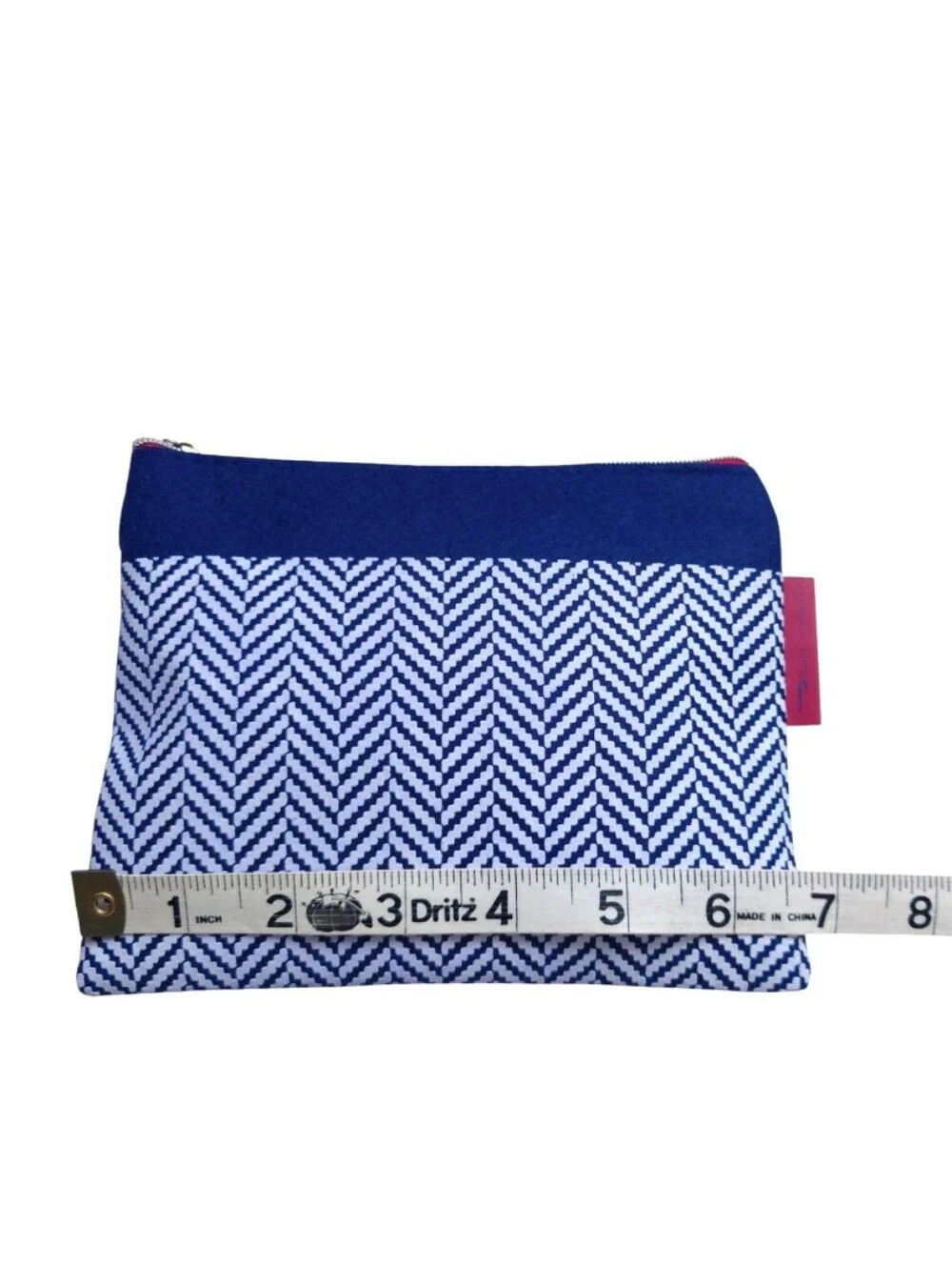 Navy Chevron Zip Pouch Cosmetic Bag Travel Amenity Kit Soft Slim Fabric